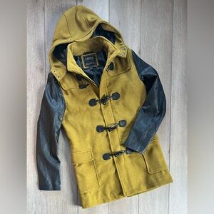21men Mustard Hooded Coat with Dark Sleeves